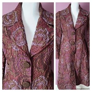 Women’s Embroidered Floral Trench Coat - Mauve Pink